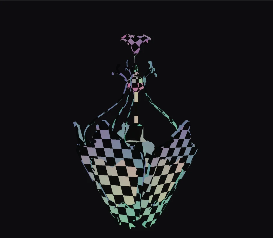 A lantern chandelier with a coloured checker applied in place of its materials.